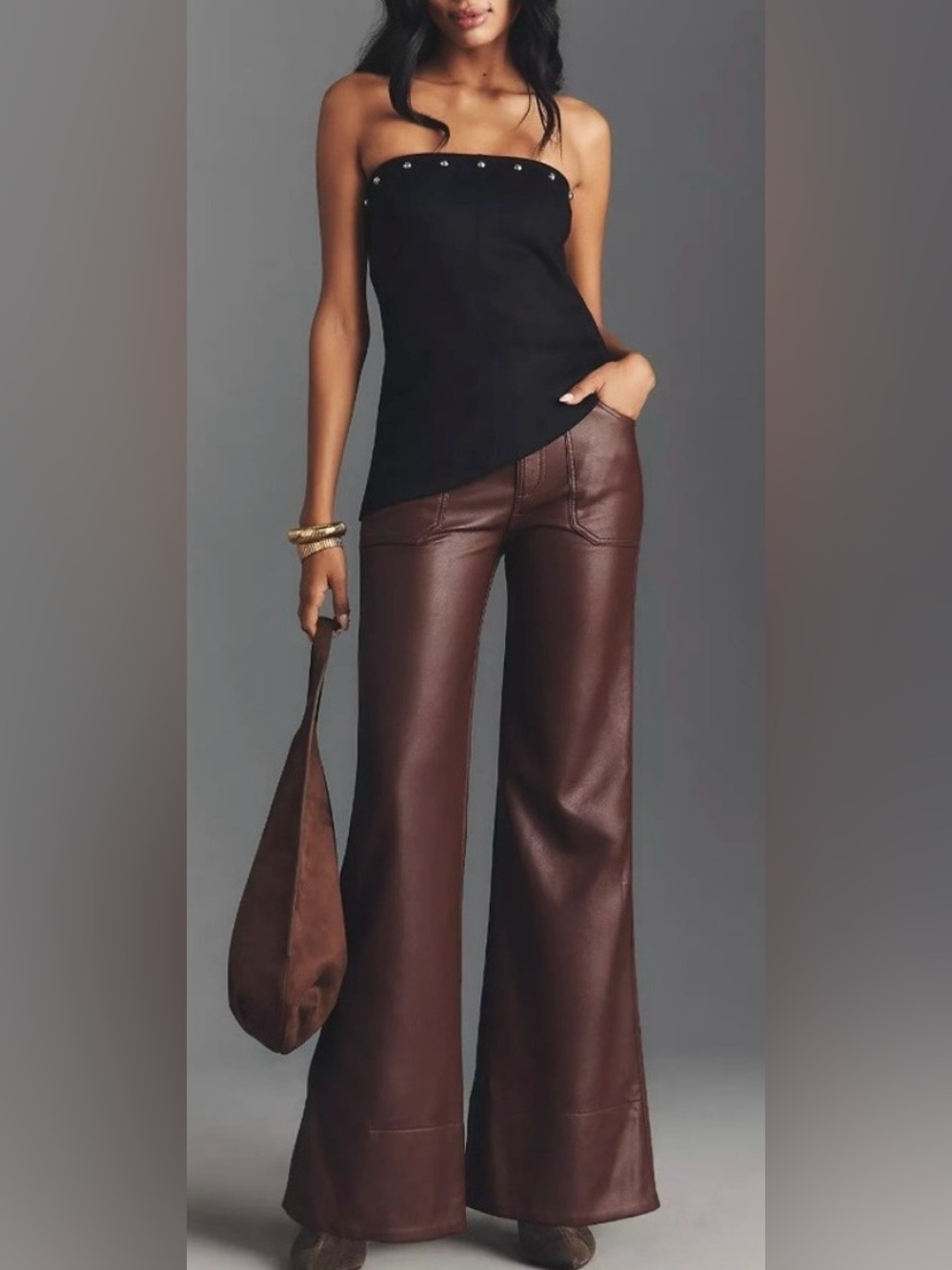 Pilco The Rylan Faux-Leather High-Rise Flare Pants / Size 26 / NWT /Retails $148